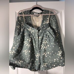 Floral Green Shorts and Blazer Set